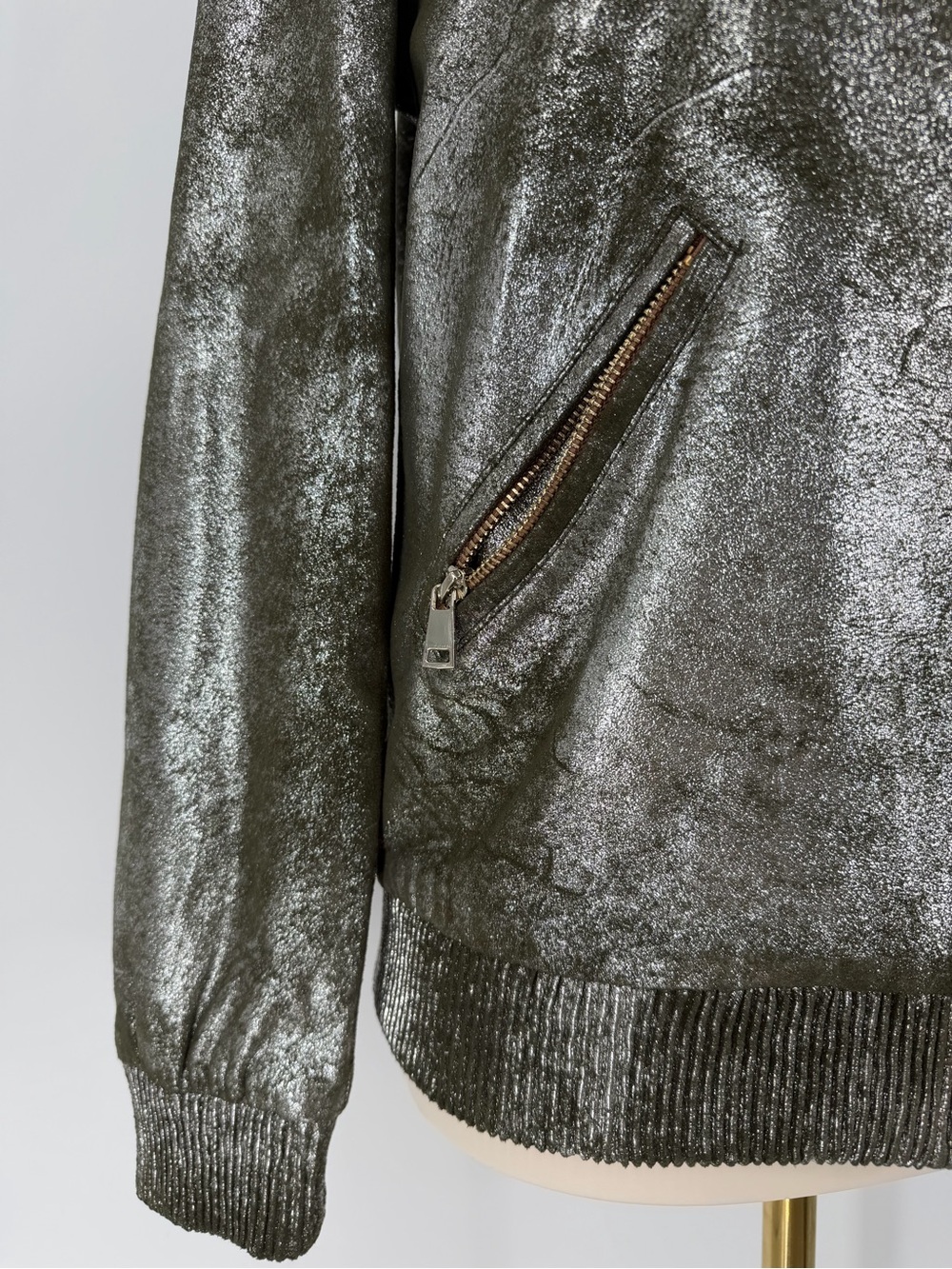 Zara, Olive/Metallic Bomber Jacket, Size XS - Picture 6 of 15